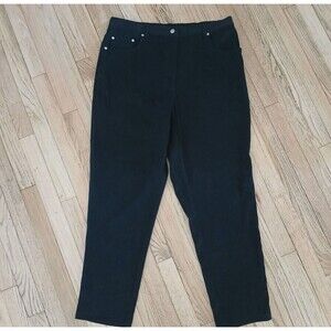 Denim & Co Plus Size Women's Velvet Velour Black Dress Pants Pockets Zip Up